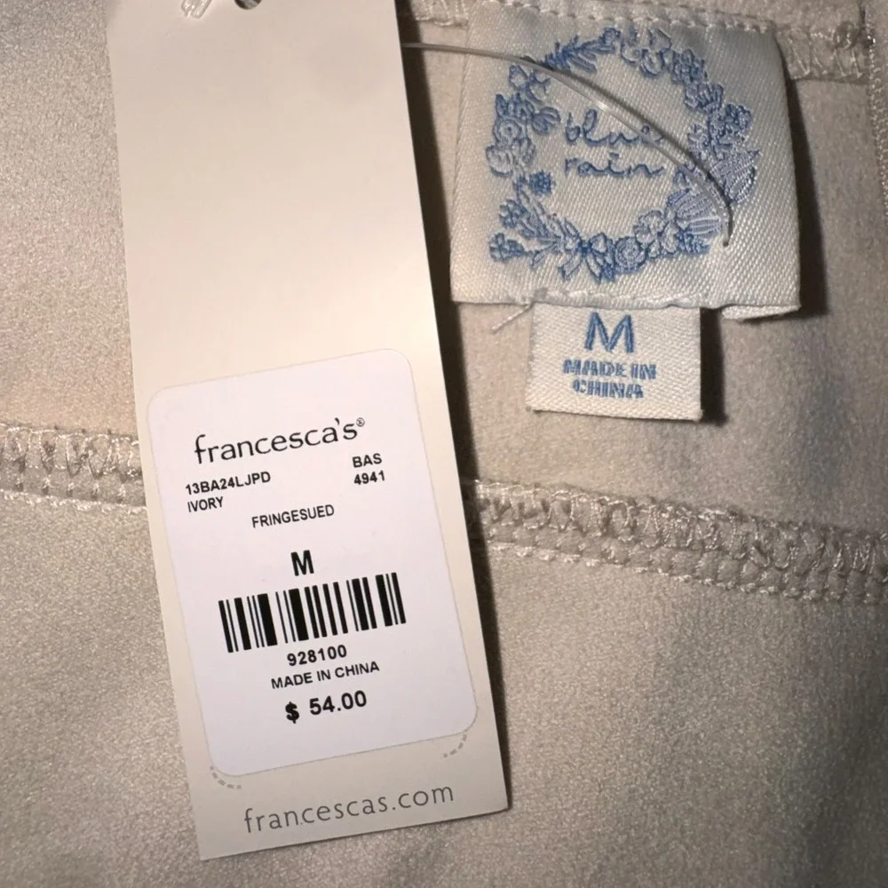 Francesca's Fringe Mini Skirt Women Size M Cream Faux Suede Western Boho NWT - Picture 9 of 10
